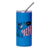 Blue Tumbler with Meh Cat Design Insulated Drinkware Product